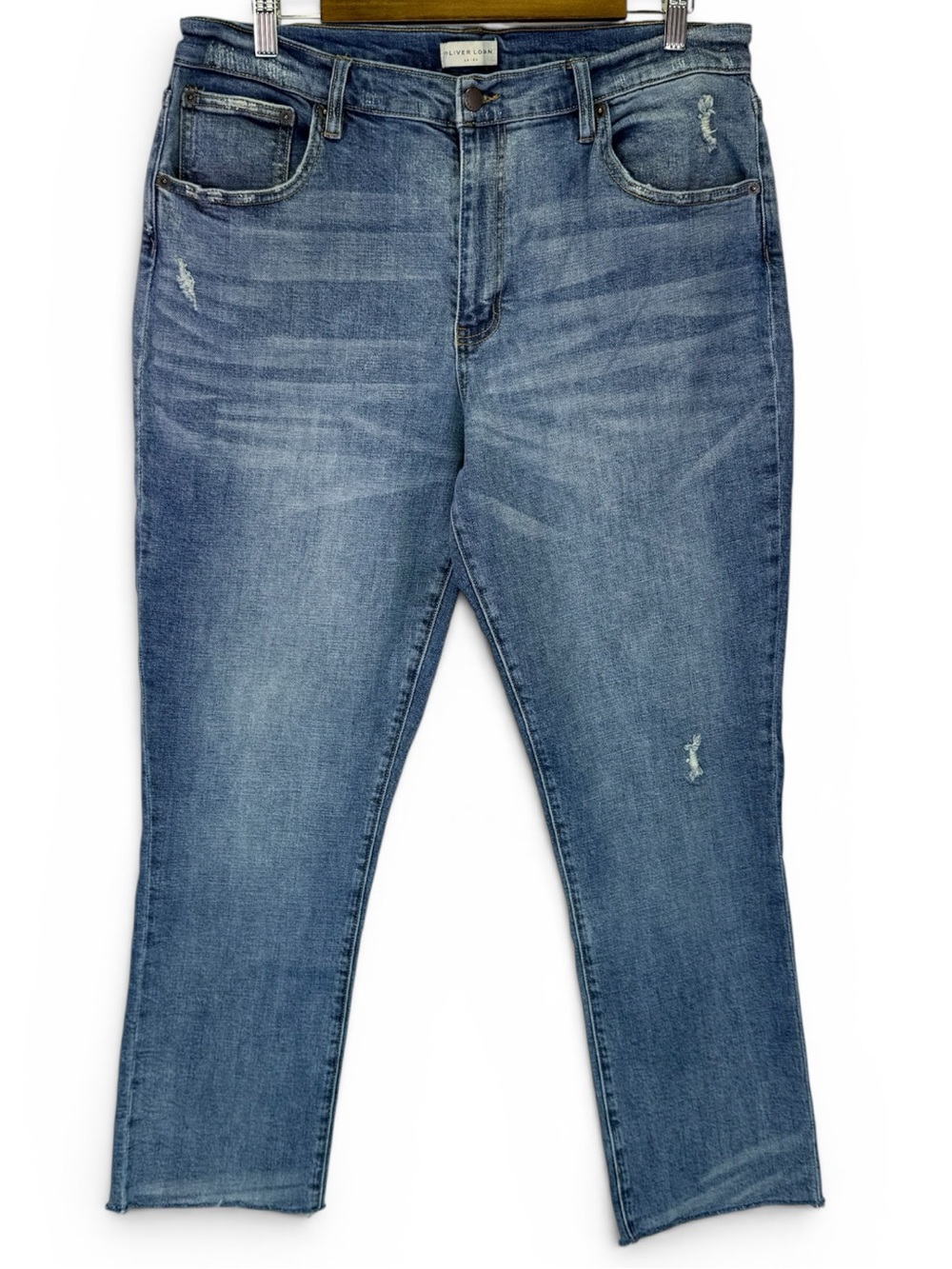 Oliver Logan Women's High Rise Distressed Straight Leg Raw Hem Jeans Size 34